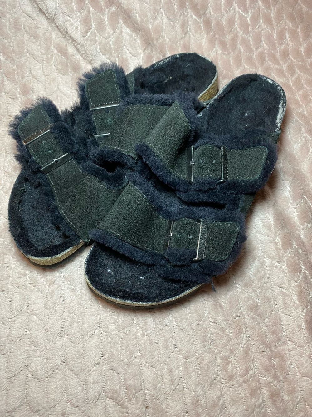 EUC BIRKENSTOCK 39 Arizona Leather Slip On Buckle Sandal Lined w/ Shearling